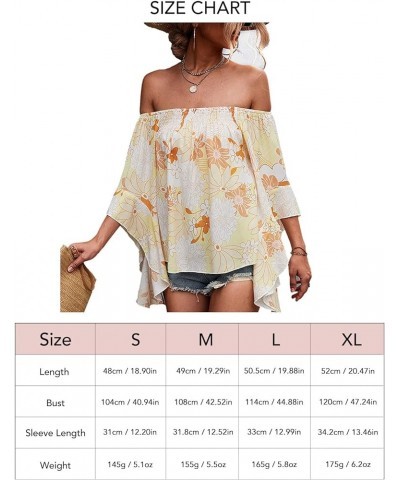 Womens Floral Print Tops Off The Shoulder Bell Sleeves Summer High Low Hem Casual Loose Shirt Blouse Yellow $8.95 Blouses