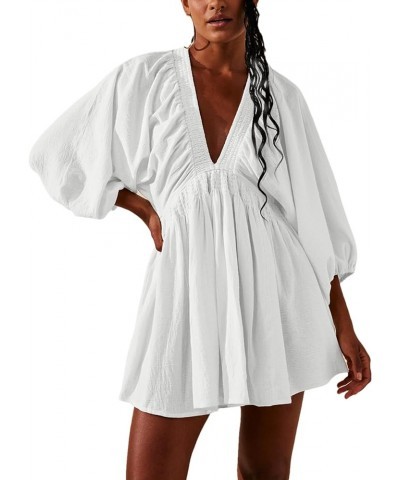 Women's Sexy Long Sleeve V Neck Tunic Dress Casual Loose Flowy Mini Swing Shift Dresses White $22.22 Dresses