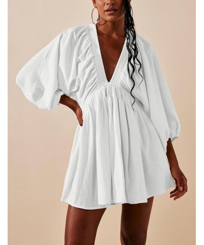 Women's Sexy Long Sleeve V Neck Tunic Dress Casual Loose Flowy Mini Swing Shift Dresses White $22.22 Dresses