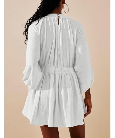 Women's Sexy Long Sleeve V Neck Tunic Dress Casual Loose Flowy Mini Swing Shift Dresses White $22.22 Dresses