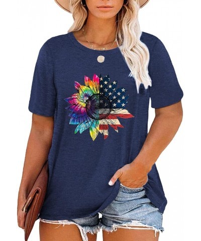 Womens Plus Size Tops Casual Daisy Graphic T Shirts Short/Bell Sleeve Loose Summer Blouse D-dark Blue2 $11.54 Blouses