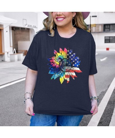 Womens Plus Size Tops Casual Daisy Graphic T Shirts Short/Bell Sleeve Loose Summer Blouse D-dark Blue2 $11.54 Blouses