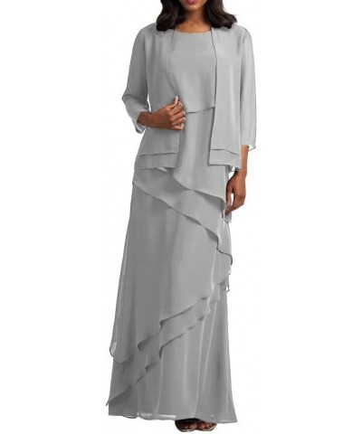 Mother of The Bride Dresses with Jacket Chiffon Ruffles Wedding Guest Dresses for Women Long Formal Evening Gowns Silver $34....