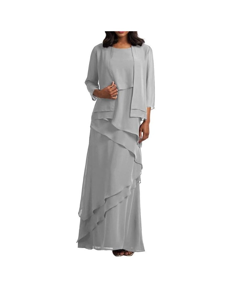 Mother of The Bride Dresses with Jacket Chiffon Ruffles Wedding Guest Dresses for Women Long Formal Evening Gowns Silver $34....