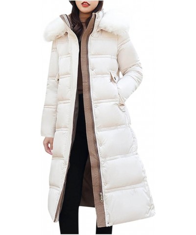 Womens Winter Coats Pure Color Hooded Two-Way Zipper Down Jacket Fur Collar Long Temperament Coat With Belts 01♛white $18.74 ...