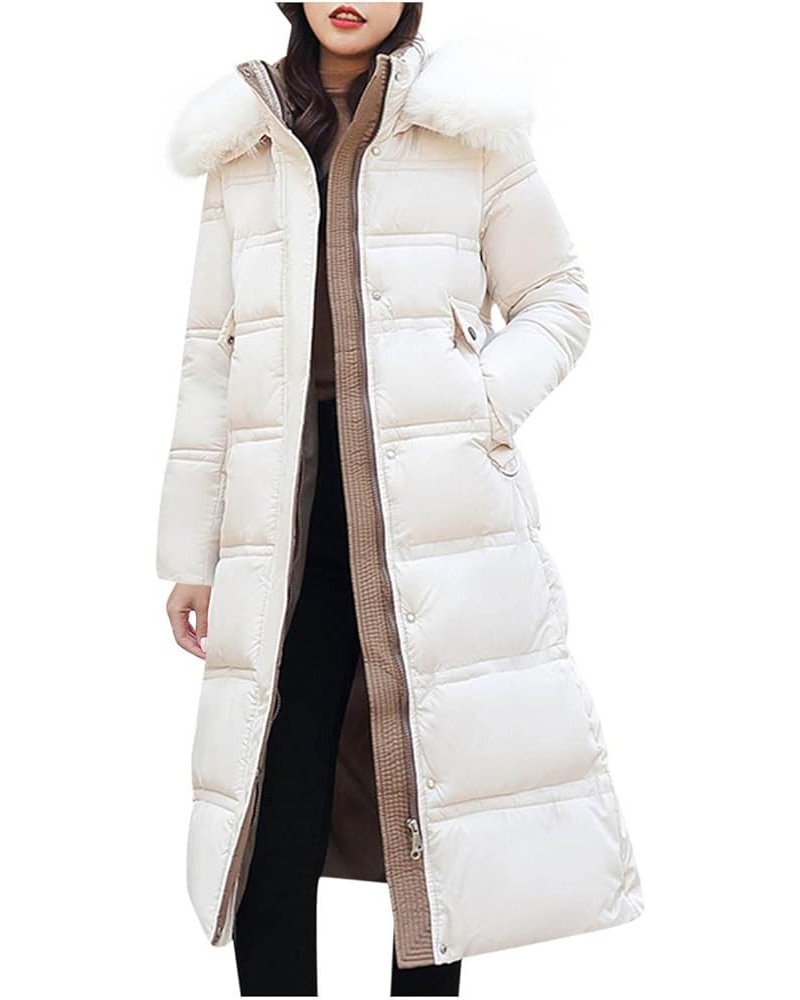 Womens Winter Coats Pure Color Hooded Two-Way Zipper Down Jacket Fur Collar Long Temperament Coat With Belts 01♛white $18.74 ...