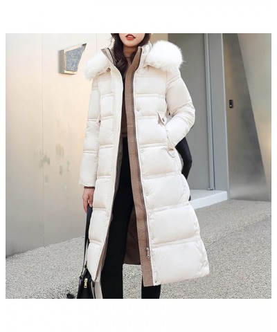 Womens Winter Coats Pure Color Hooded Two-Way Zipper Down Jacket Fur Collar Long Temperament Coat With Belts 01♛white $18.74 ...