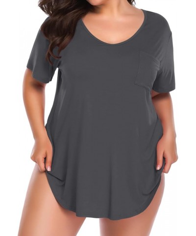 Women Plus Size V-Neck Tunic Tops Loose T Shirt with Pocket Deep Gray $11.79 Tops