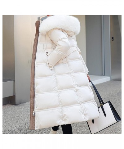 Womens Winter Coats Pure Color Hooded Two-Way Zipper Down Jacket Fur Collar Long Temperament Coat With Belts 01♛white $18.74 ...