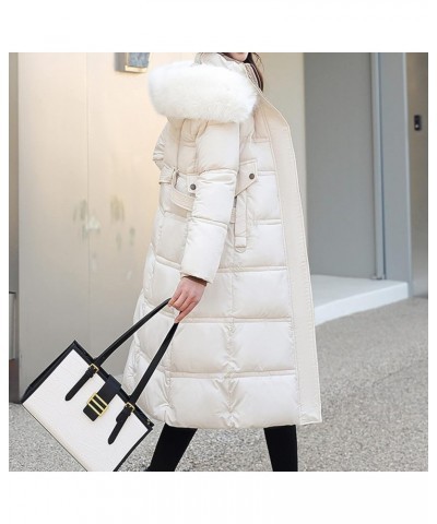 Womens Winter Coats Pure Color Hooded Two-Way Zipper Down Jacket Fur Collar Long Temperament Coat With Belts 01♛white $18.74 ...