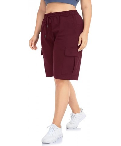 Women's Plus Size Cargo Sweat Shorts Active Summer Workout Walking Athletic Shorts with Pockets Wine Red $13.95 Activewear