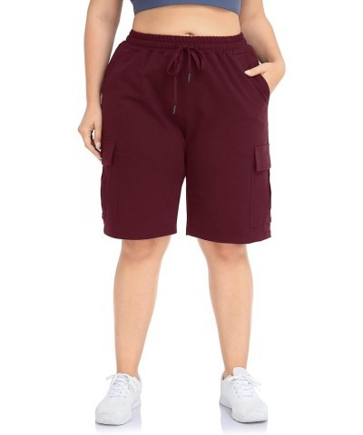 Women's Plus Size Cargo Sweat Shorts Active Summer Workout Walking Athletic Shorts with Pockets Wine Red $13.95 Activewear