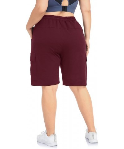 Women's Plus Size Cargo Sweat Shorts Active Summer Workout Walking Athletic Shorts with Pockets Wine Red $13.95 Activewear