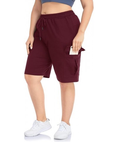 Women's Plus Size Cargo Sweat Shorts Active Summer Workout Walking Athletic Shorts with Pockets Wine Red $13.95 Activewear