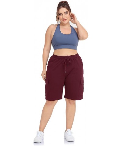 Women's Plus Size Cargo Sweat Shorts Active Summer Workout Walking Athletic Shorts with Pockets Wine Red $13.95 Activewear