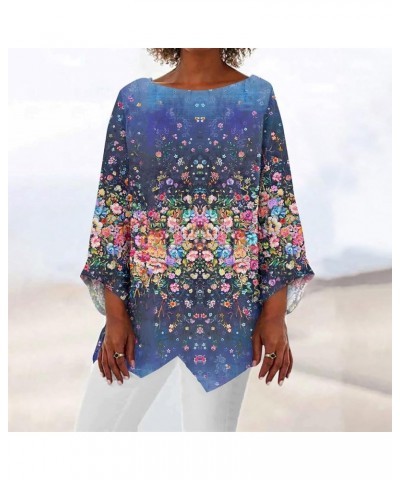 Women's Summer Tops 2023 Asymmetric Print Long Sleeve Casual Daily Basic Round Neck T-Shirt Top Dress, S-5XL 2-dark Purple $9...