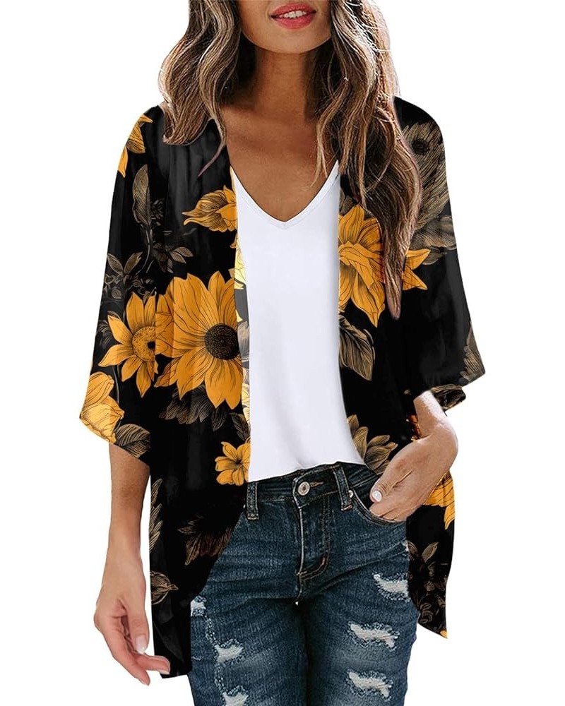 Short Sleeve Sweaters for Women SummerFloral Print Puff Sleeve Kimono Cardigan Loose Cover Up Casual Blouse Tops W04black $10...