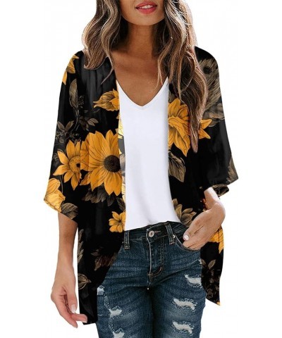 Short Sleeve Sweaters for Women SummerFloral Print Puff Sleeve Kimono Cardigan Loose Cover Up Casual Blouse Tops W04black $10...