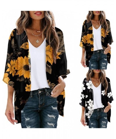 Short Sleeve Sweaters for Women SummerFloral Print Puff Sleeve Kimono Cardigan Loose Cover Up Casual Blouse Tops W04black $10...