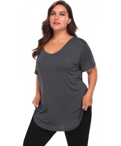 Women Plus Size V-Neck Tunic Tops Loose T Shirt with Pocket Deep Gray $11.79 Tops