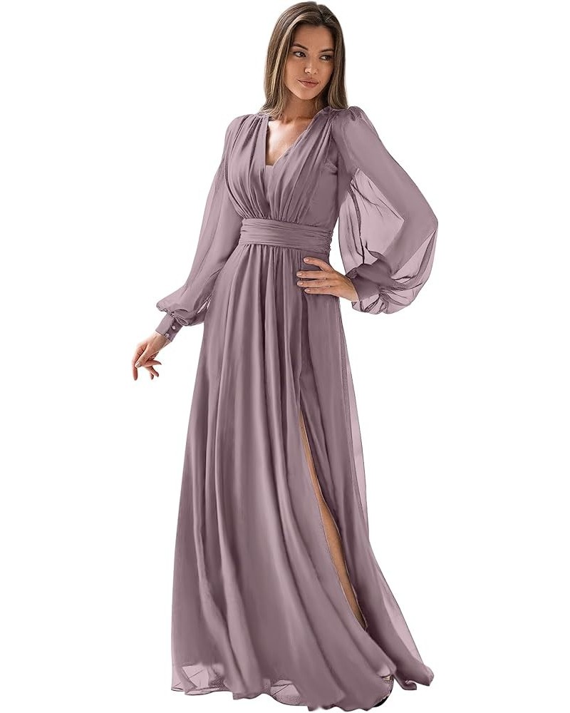 Women's Long Sleeve Bridesmaid Dresses for Wedding Chiffon Formal Dress Evening Gown with Slit Wisteria $29.40 Dresses