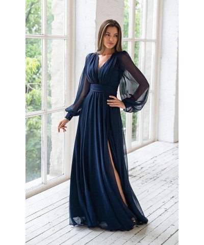 Women's Long Sleeve Bridesmaid Dresses for Wedding Chiffon Formal Dress Evening Gown with Slit Wisteria $29.40 Dresses