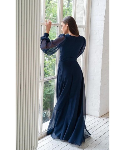 Women's Long Sleeve Bridesmaid Dresses for Wedding Chiffon Formal Dress Evening Gown with Slit Wisteria $29.40 Dresses