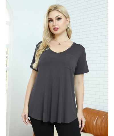 Women Plus Size V-Neck Tunic Tops Loose T Shirt with Pocket Deep Gray $11.79 Tops