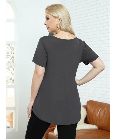 Women Plus Size V-Neck Tunic Tops Loose T Shirt with Pocket Deep Gray $11.79 Tops