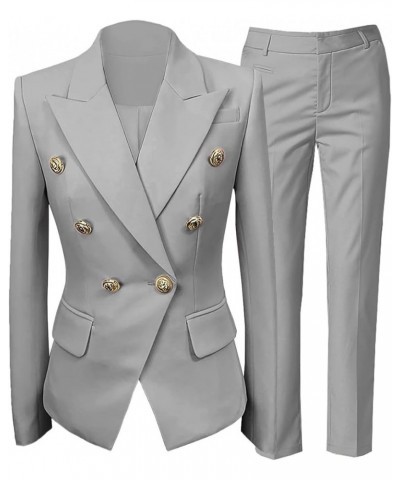 Womens Formal Blazer Two Piece Business Peak Lapel Solid Blazer Pant Suit Set for Work Professional Silver Grey $33.95 Suits