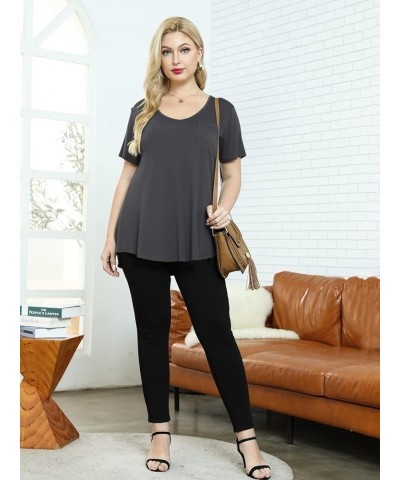 Women Plus Size V-Neck Tunic Tops Loose T Shirt with Pocket Deep Gray $11.79 Tops