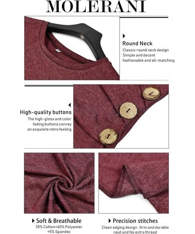 Women's Casual Long Sleeve Round Neck Loose Tunic T Shirt Blouse Tops Wine Red $12.25 Tops