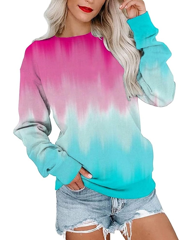 Gradient Color Sweatshirt for Women Long Sleeve Crew Neck Casual Loose Pullover Date Walking Loose Hoodie Tops A-pink $9.62 H...