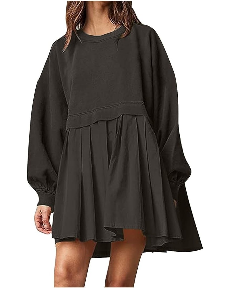 Women Oversized Sweatshirt Dress 2023 Fall Fashion Patchwork Crewneck Long Sleeve Pullover Sweatshirt Flowy Mini Dress G Dark...