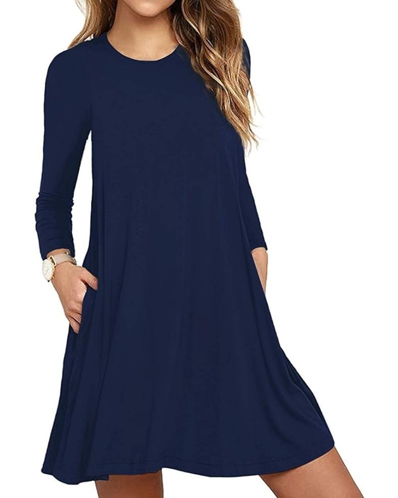 Long Sleeve Dresses for Women Black Dress Casual Short T-Shirt Dresses 01 Navy Blue $13.99 Dresses