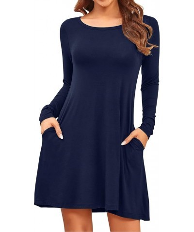 Long Sleeve Dresses for Women Black Dress Casual Short T-Shirt Dresses 01 Navy Blue $13.99 Dresses