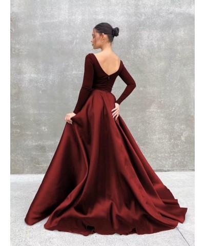 Long Sleeve Velvet Prom Dresses V Neck A-Line Formal Gowns Satin Evening Dress with Pockets Sky Blue $37.40 Dresses