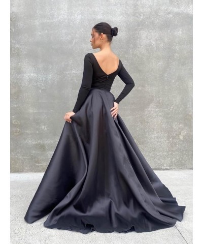 Long Sleeve Velvet Prom Dresses V Neck A-Line Formal Gowns Satin Evening Dress with Pockets Sky Blue $37.40 Dresses