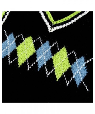 Women's Knit Sweater Vest Argyle Sweater Vest Retro Plaid Vest Top for Teen Girls Trendy Black&green $14.55 Sweaters