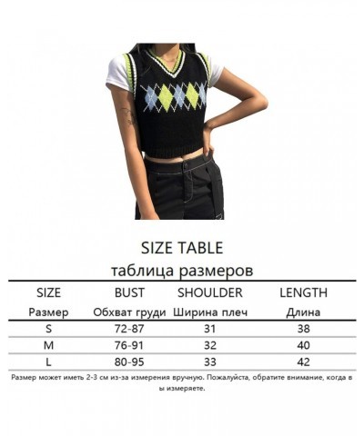 Women's Knit Sweater Vest Argyle Sweater Vest Retro Plaid Vest Top for Teen Girls Trendy Black&green $14.55 Sweaters