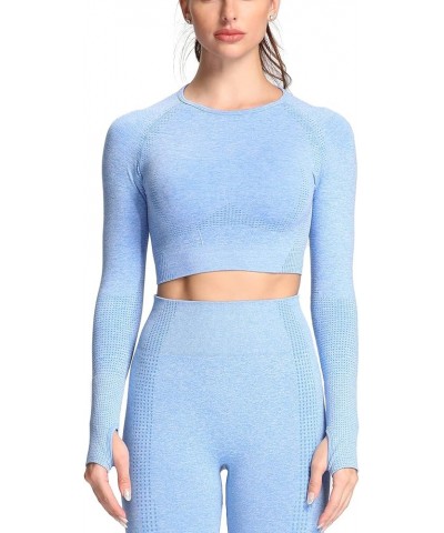 Long Sleeve Crop Tops for Women Vital Workout Seamless Crop T Shirt Top B Sky Blue Marl ( Crop Top ) $13.80 Activewear