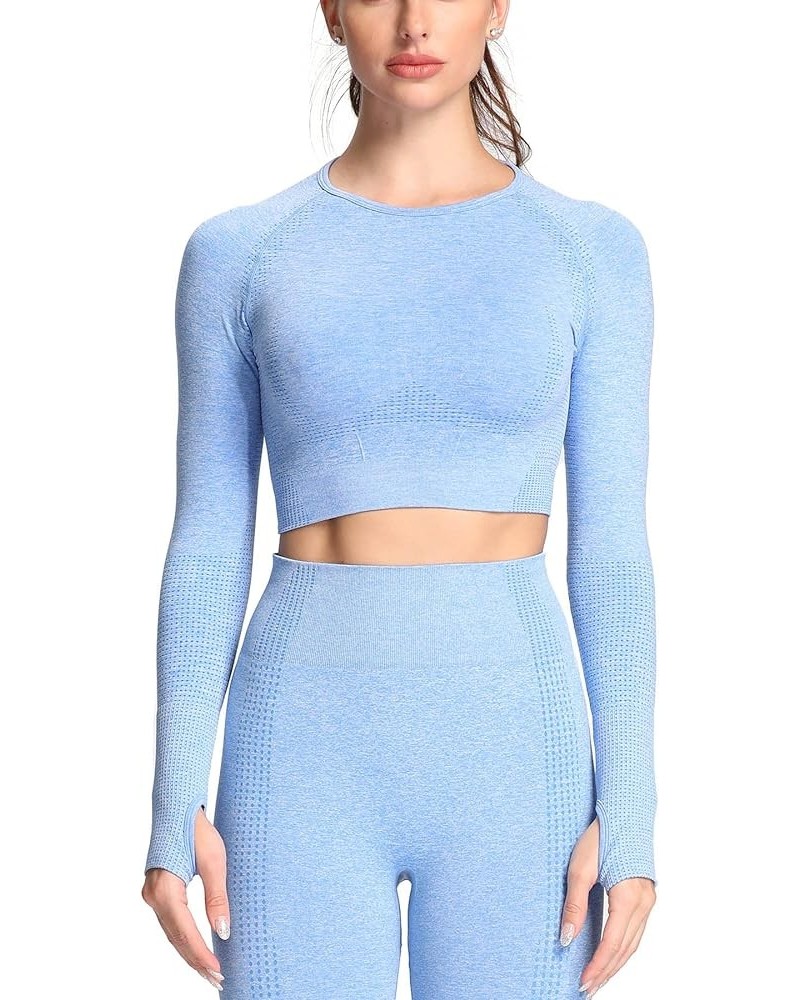 Long Sleeve Crop Tops for Women Vital Workout Seamless Crop T Shirt Top B Sky Blue Marl ( Crop Top ) $13.80 Activewear