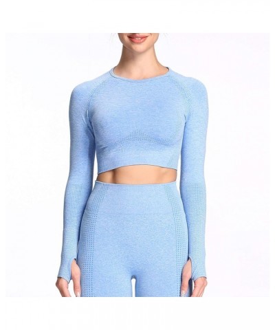 Long Sleeve Crop Tops for Women Vital Workout Seamless Crop T Shirt Top B Sky Blue Marl ( Crop Top ) $13.80 Activewear