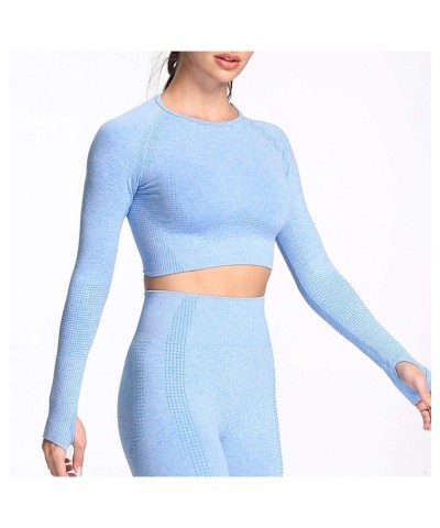 Long Sleeve Crop Tops for Women Vital Workout Seamless Crop T Shirt Top B Sky Blue Marl ( Crop Top ) $13.80 Activewear