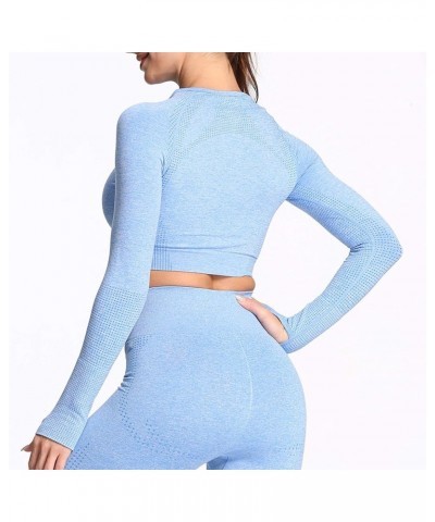 Long Sleeve Crop Tops for Women Vital Workout Seamless Crop T Shirt Top B Sky Blue Marl ( Crop Top ) $13.80 Activewear