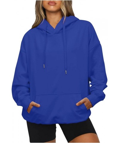 Women's Casual Hoodies Long Sleeve Lightweight Solid Pullover Tops Loose Fall Winter Sweatshirt with Pocket Dc-blue $9.02 Hoo...