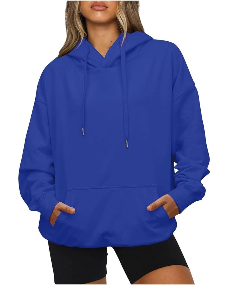 Women's Casual Hoodies Long Sleeve Lightweight Solid Pullover Tops Loose Fall Winter Sweatshirt with Pocket Dc-blue $9.02 Hoo...