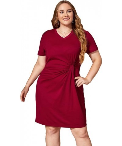 Women's Plus Size Twist Front Short Sleeve V Neck Bodycon T Shirt Dress Burgundy $11.01 Dresses