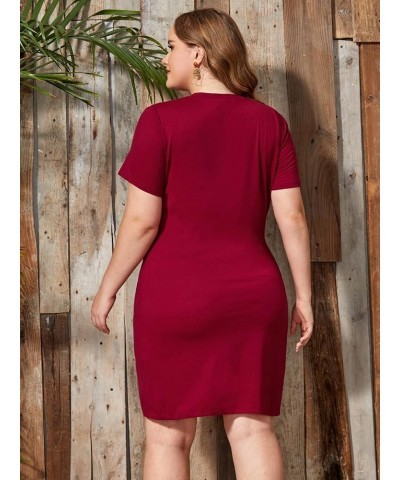 Women's Plus Size Twist Front Short Sleeve V Neck Bodycon T Shirt Dress Burgundy $11.01 Dresses