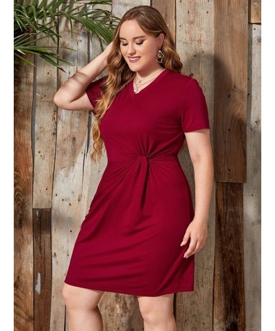 Women's Plus Size Twist Front Short Sleeve V Neck Bodycon T Shirt Dress Burgundy $11.01 Dresses